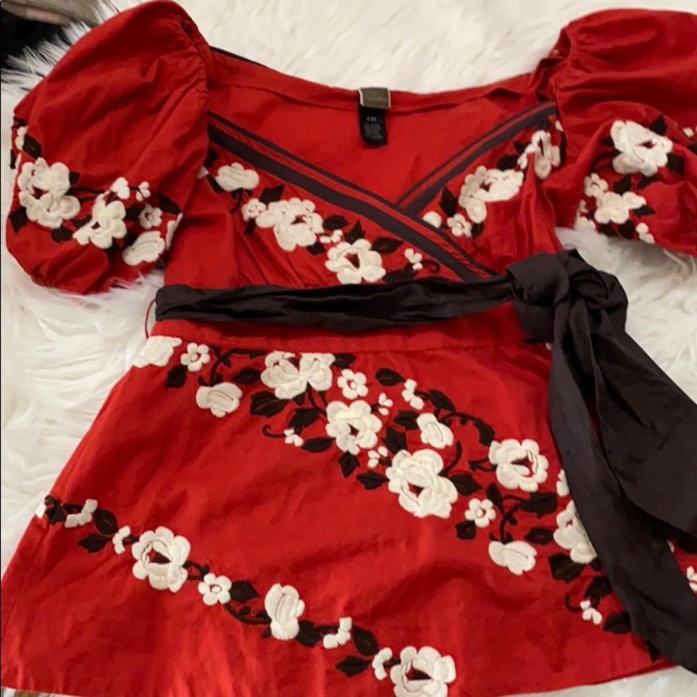 Cropped puffy sleeve deep v neck top